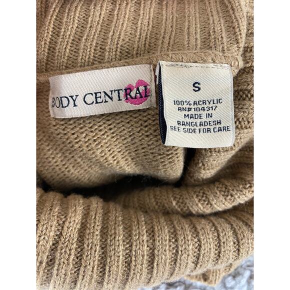 Body Central Size S Striped Cowl Neck Sweater Dress Brown Short Sleeve - Picture 4 of 5